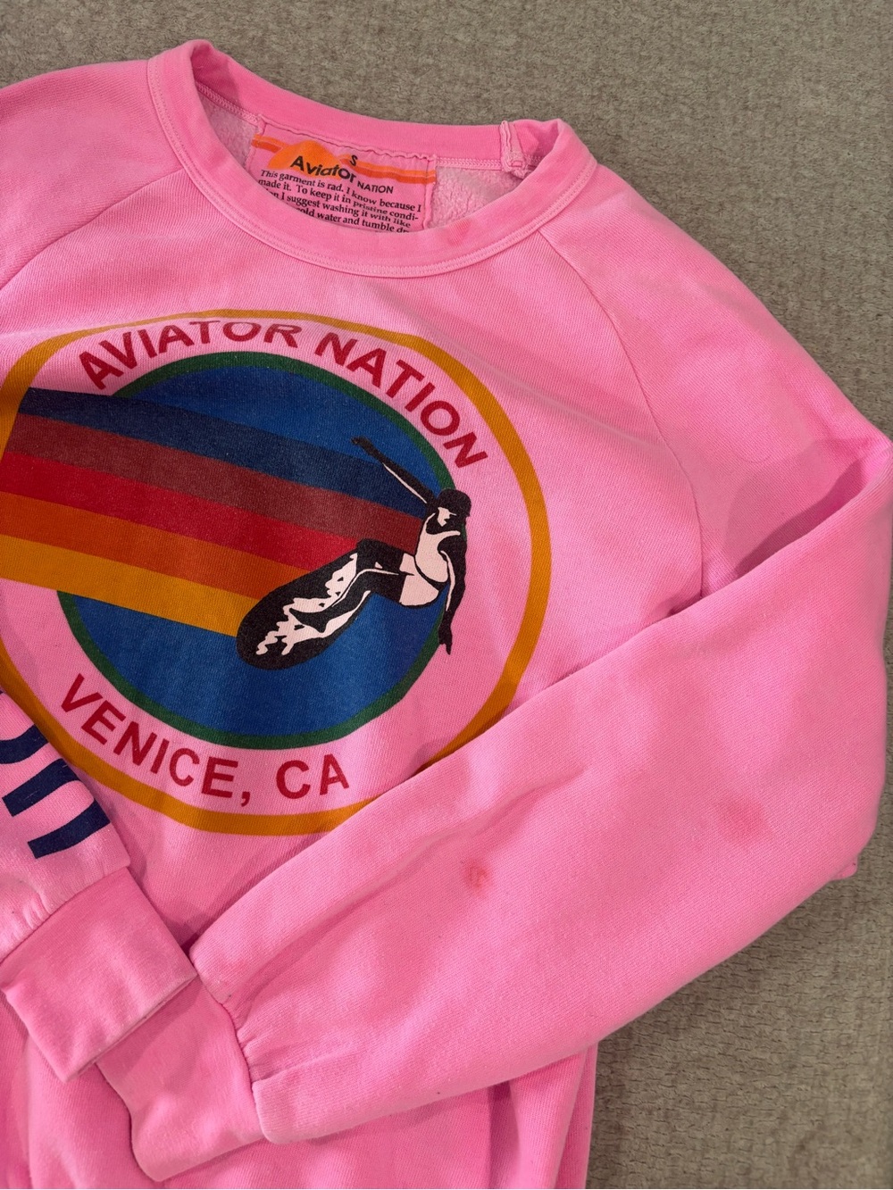 Aviator Nation Pink Venice CA Rainbow Graphic Crewneck